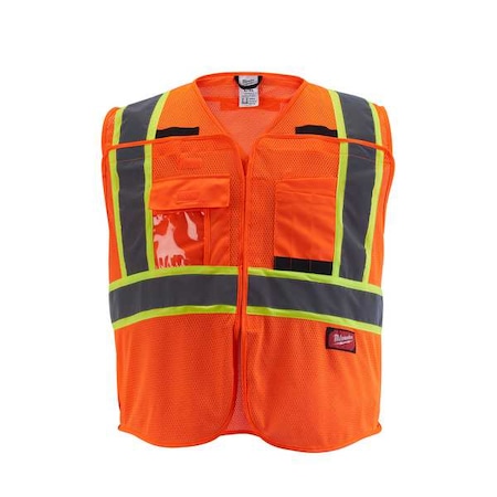 Class 2 CSA Compliant Breakaway High Visibility Orange Mesh Safety Vest - 4X-Large/5X-Large MPN:48-73-5178