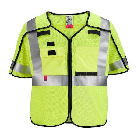 AR/FR Cat.1 High Visibility Vest w/Sleeves 4XL, 5XL Class 3 X Back, Hook and Loop 10 Pockets, No MPN:48-73-5234