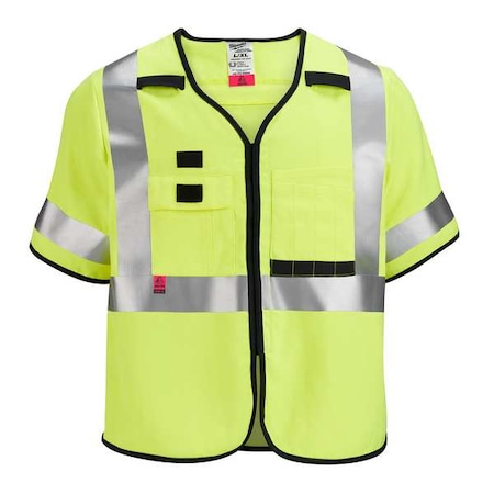 AR/FR Cat.1 High Visibility Vest w/Sleeves 4XL, 5XL Class 3 U Back, Hook and Loop 10 Pockets, No MPN:48-73-5324
