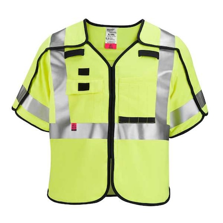 AR/FR Cat.1 High Visibility Vest w/Sleeves 4XL, 5XL Class 3 X Back, Hook and Loop 10 Pockets, No MPN:48-73-5334