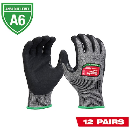 Cut Protection Dipped Gloves, Cut Level A6, Dipped, Nitrile, Sandy Nitrile, L 12 PK MPN:48-73-7002B