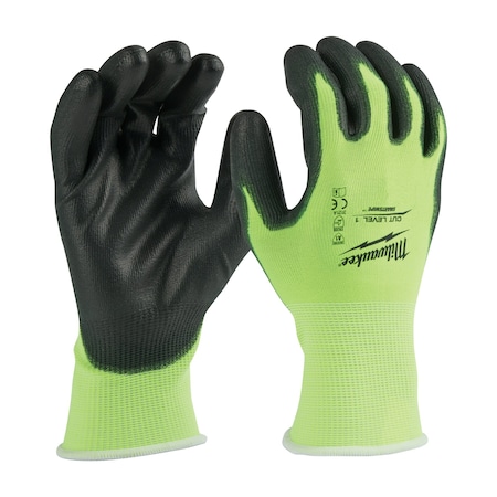 High Visibility Cut Level 1 Polyurethane Dipped Gloves - Large, Polyurethane, Smooth, Palm, Lime MPN:48-73-8912