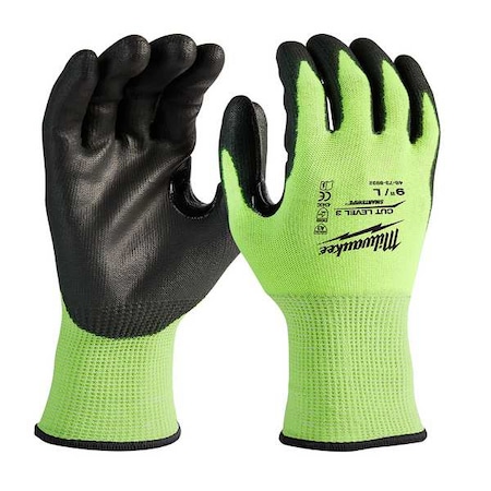High Visibility Cut Level 1 Polyurethane Dipped Gloves - Large (12 Pairs), Polyurethane, Smooth MPN:48-73-8912B