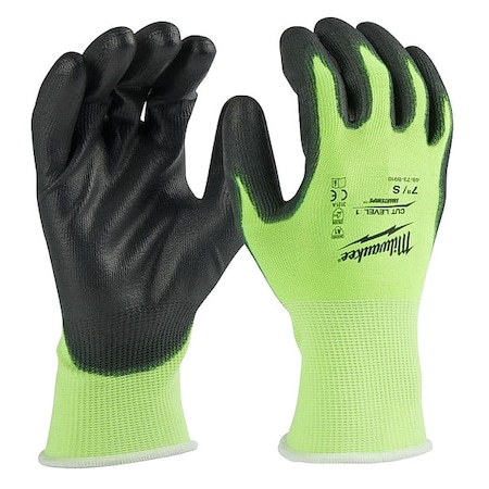 High Visibility Cut Level 1 Polyurethane Dipped Gloves - 2X-Large, Polyurethane, Smooth, Palm, Lime MPN:48-73-8914