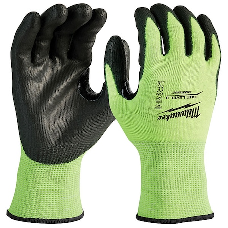 High Visibility Cut Level 3 Polyurethane Dipped Gloves - M, PR MPN:48-73-8931