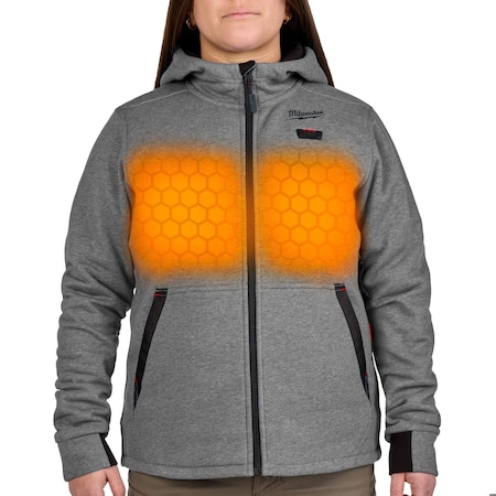 Women's Heated Hoodie, Up to 8 hours Time, Zipper Closure, Gray, Size L MPN:F200G-21L