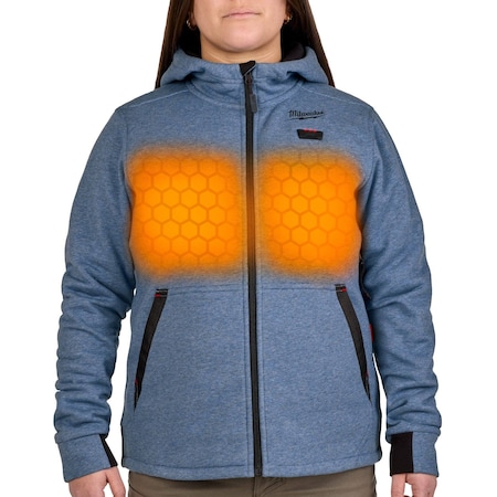 Women's Heated Hoodie, Up to 8 hours Time, Zipper Closure, Blue, Size XL MPN:F200U-21XL