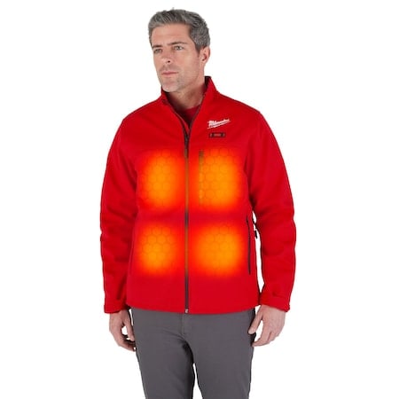 M12 Heated TOUGHSHELL Men's Jacket, Red, Heats 3 to 12 Hours, 3 Outside Pockets, S MPN:M100R-21S