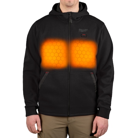 Men's Heated Hoodie, Up to 8 hours Time, Zipper Closure, Black, Size 2XL MPN:M200B-212X