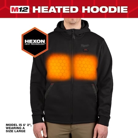 Men's Heated Hoodie, Up to 8 hours Time, Zipper Closure, Black, Size S MPN:M200B-21S