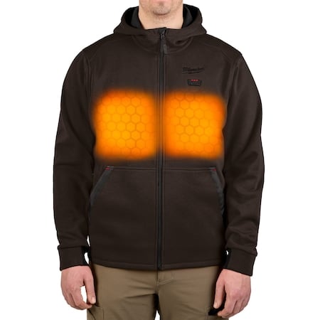 Men's Heated Hoodie, Up to 8 hours Time, Zipper Closure, Brown, Size 3XL MPN:M200N-203X