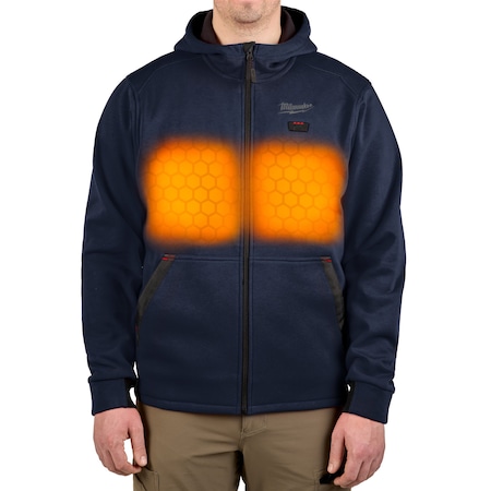 Men's Heated Hoodie, Up to 8 hours Time, Zipper Closure, Blue, Size S MPN:M200U-20S