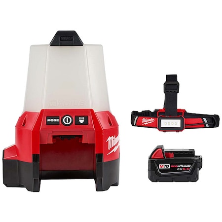 M18 RADIUS Compact Site Light w/ Flood Mode + USB Headlamp + M18 XC5.0 Battery MPN:2144-20, 2115-21, 48-11-1850