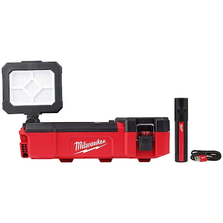 M12 PACKOUT Flood Light w/ USB Charging + Rechargeable 500L Everyday Carry Flashlight w/ Magnet MPN:2356-20, 2011R