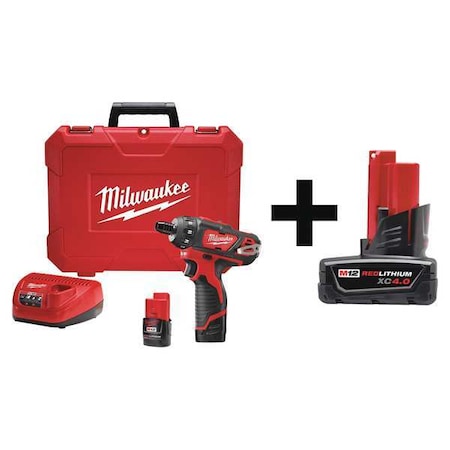 M12 1/4 in Hex 2-Speed Screwdriver Kit + M12 XC 4.0 Battery Pack MPN:2406-22, 48-11-2440