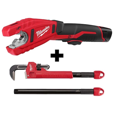 M12 Copper Tubing Cutter Kit + CHEATER Steel Adaptable Pipe Wrench MPN:2471-21, 48-22-7314