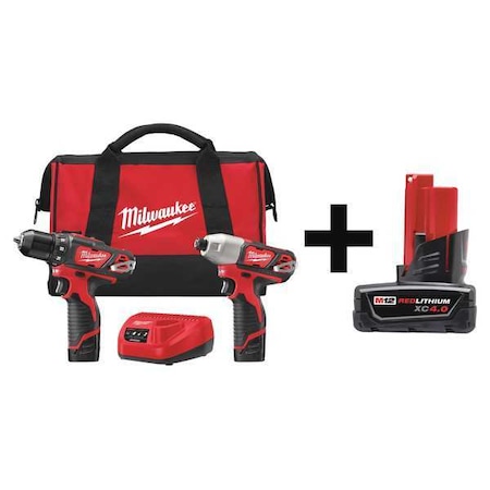 M12 Cordless 2-Tool Combo Kit + M12 XC 4.0 Battery Pack MPN:2494-22, 48-11-2440