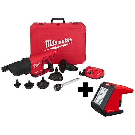 M12 AIRSNAKE Drain Cleaning Air Gun Kit + M12 ROVER Mounting Flood Light MPN:2572B-21, 2364-20