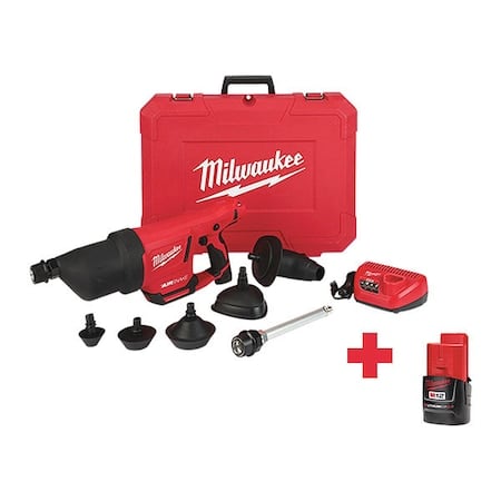 M12 AIRSNAKE Drain Cleaning Air Gun Kit + M12 CP2.0 Battery MPN:2572B-21, 48-11-2420
