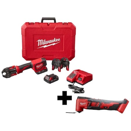 M18 Cordless Multi-Tool + M18 Short Throw Press Tool Kit w/ PEX Crimp Jaws MPN:2674-22C, 2626-20