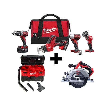 M18 2-Gallon Wet/Dry Vacuum + M18 Cordless LITHIUM-ION 4-Tool Combo Kit + M18 6-1/2
