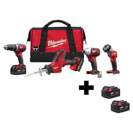 M18 Cordless LITHIUM-ION 4-Tool Combo Kit + M18 XC5.0 Extended Capacity Battery 2-Pack MPN:2695-24, 48-11-1852