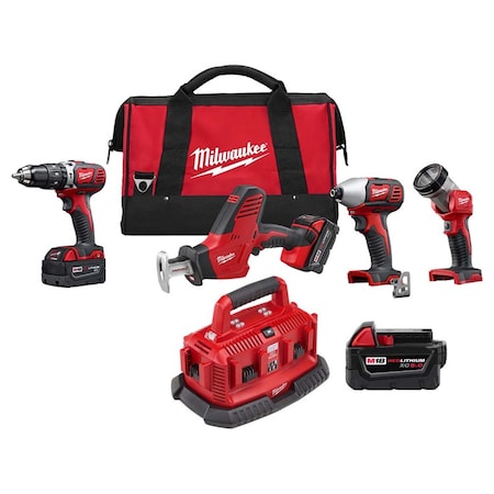 M18 Cordless LITHIUM-ION 4-Tool Combo Kit + M18 Six Pack Sequential Charger + M18 XC5.0 Battery MPN:2695-24, 48-59-1806, 48-11-1850