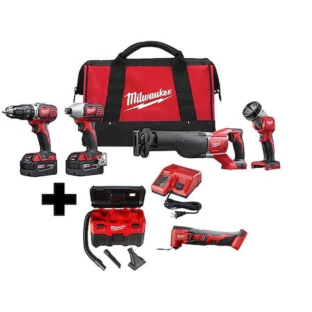M18 Cordless Multi-Tool + M18 2-Gallon Wet/Dry Vacuum + M18 Cordless LI-ION 4-Tool Combo Kit MPN:2696-24, 0880-20, 2626-20