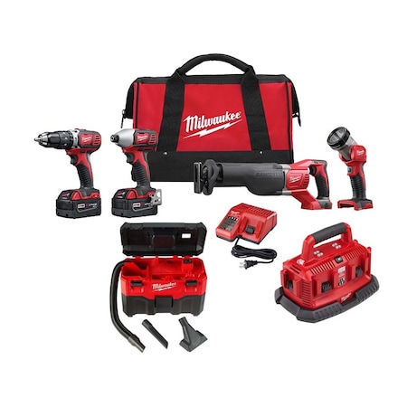 M18 2-Gallon Wet/Dry Vacuum + M18 Cordless LI-ION 4-Tool Combo Kit + M18 Six Pack Sequential Charger MPN:2696-24, 0880-20, 48-59-1806