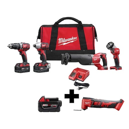 M18 Cordless LI-ION 4-Tool Combo Kit + M18 Cordless Multi-Tool + M18 XC5.0 Battery MPN:2696-24, 48-11-1850, 2626-20