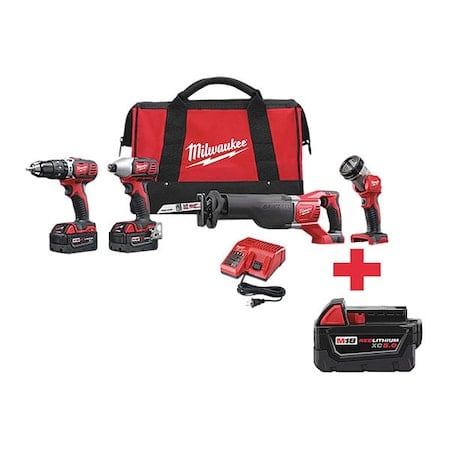 M18 Cordless LI-ION 4-Tool Combo Kit + M18 XC5.0 Battery MPN:2696-24, 48-11-1850