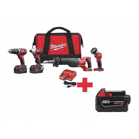 M18 Cordless 4-Tool Combo Kit + M18 XC5.0 Battery MPN:2696-24, 48-11-1850