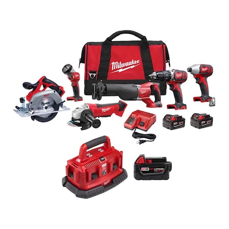 M18 Cordless 6-Tool Combo Kit + M18 Six Pack Sequential Charger + M18 XC5.0 Battery MPN:2696-26, 48-59-1806, 48-11-1850
