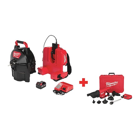 M12 AIRSNAKE Drain Cleaning Air Gun Kit + M18 FUEL SWITCH PACK Sectional Drum Machine w/ 5/16