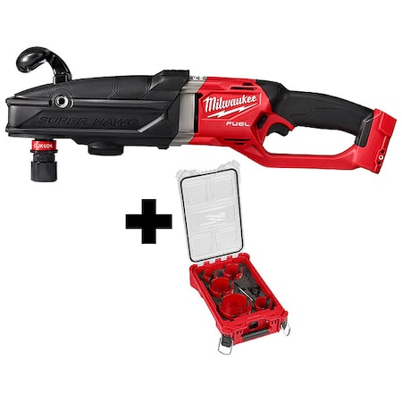 M18 FUEL SUPER HAWG Right Angle Drill + 9 PC BIG HAWG Carbide Teeth Hole Saw Kit, PACKOUT Organizer MPN:2811-20, 49-56-9295