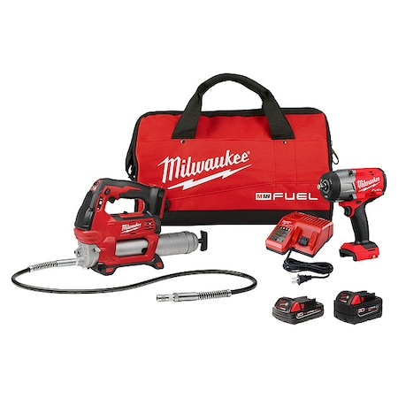M18 FUEL 1/2 in. High Torque Impact Wrench with Friction Ring & Grease Gun Combo Kit MPN:2967-22GG