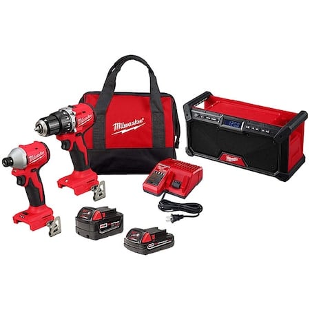 M18 Bluetooth Jobsite Radio + M18 Compact Brushless 2-Tool Combo Kit MPN:3693-22CX, 2952-20