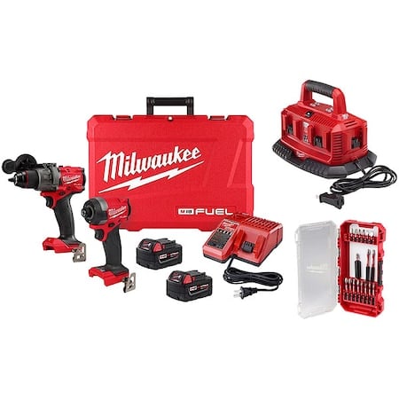 SHOCKWAVE Impact Duty Driver Bit Set 18PC + M18 FUEL 2-Tool Kit + M18 Six Pack Sequential Charger MPN:3697-22, 48-59-1806, 48-32-4403