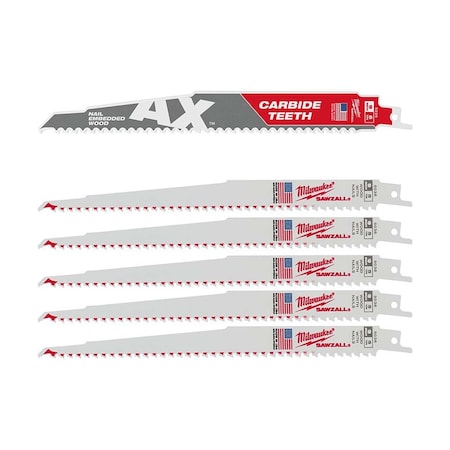 Reciprocating Saw Blade Combo Pack, 5 TPI, Carbide Teeth, 9 in, 6-Piece MPN:48-00-5226, 48-00-5036