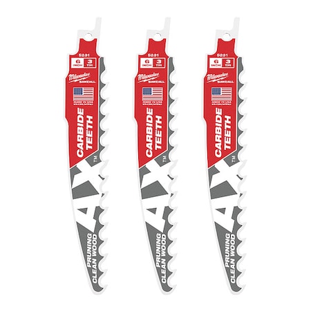 6 in. 3 TPI SAWZALL THE AX w/ CARBIDE TEETH Reciprocating Saw Blade for Pruning & Clean Wood (3 pk) MPN:48-00-5331