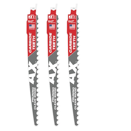 9 in. 3 TPI SAWZALL THE AX w/ CARBIDE TEETH Reciprocating Saw Blade for Pruning & Clean Wood (3 pk) MPN:48-00-5332