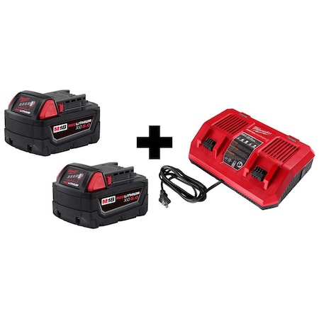 M18 XC5.0 Batteries 2-Pack + M18 Dual Bay Simultaneous Rapid Charger MPN:48-11-1852, 48-59-1802