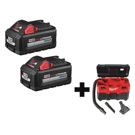 M18 2-Gallon Wet/Dry Vacuum + M18 HIGH OUTPUT XC6.0 Batteries (2 Pk) MPN:48-11-1862, 0880-20