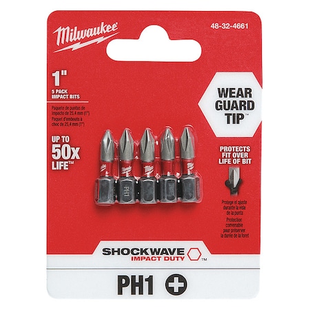 SHOCKWAVE 1 in Phillips No. 1 Impact Duty Power Bit, 5 PK MPN:48-32-4661