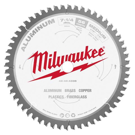 7 1/4 in. 56 Tooth Aluminum Cutting Circular Saw Blade (5/8 in. Arbor) MPN:48-40-4335