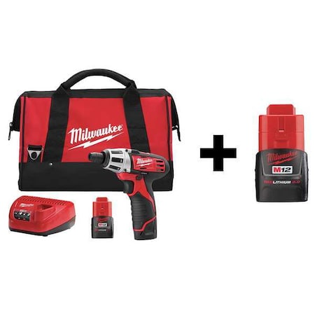 Cordless Screwdriver Kit, Chuck Size 1/4 in, 12 V, Includes Additional Battery (2 Ah) MPN:7DF45