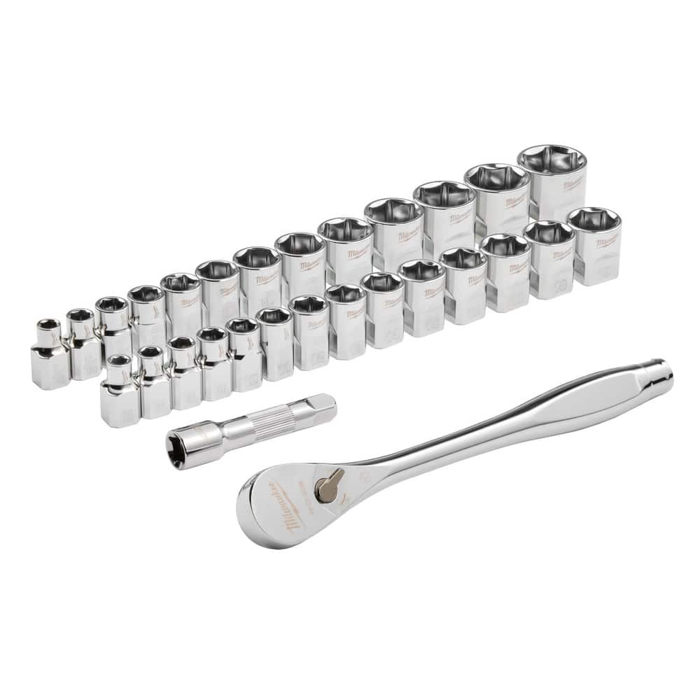 Ratchet Socket Set: 29 Pc, 3/8