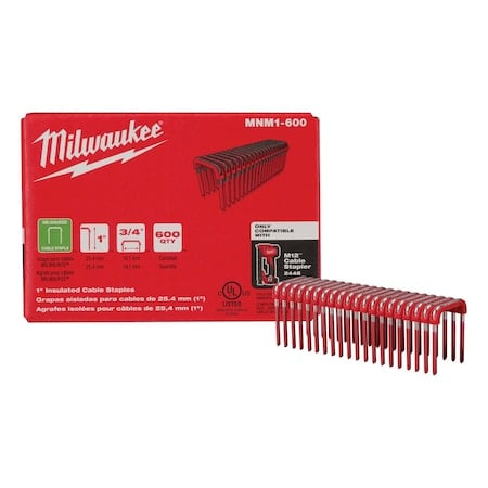 Insulated Cable Staples for M12 Cable Stapler, 1 in Ht, 3/4 in Wd, 14 ga, Steel, 600 PK MPN:MNM1-600