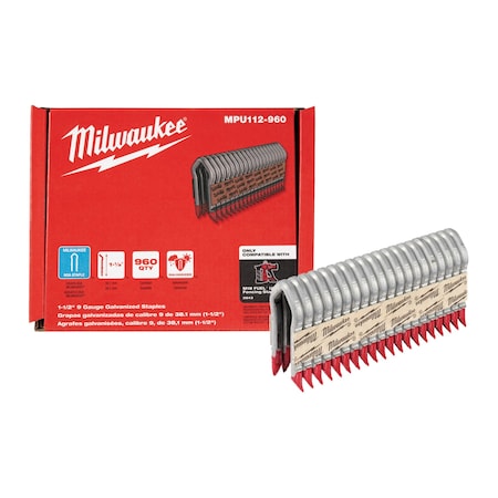 Cable Staples, 9 ga, Diamond Crown, 1-1/2 in Leg L, Aluminum, 960 PK MPN:MPU112-960
