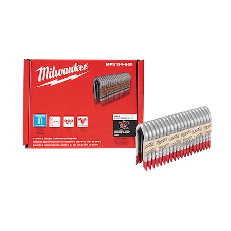 Cable Staples, 9 ga, Diamond Crown, 1-3/4 in Leg L, Aluminum, 960 PK MPN:MPU134-960